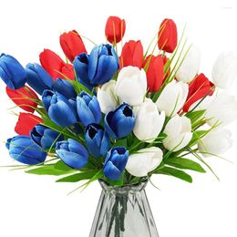 Decorative Flowers Yan Memorial Day Artificial Tulips Bouquet Red White Blue Cemetery Tulip For Grave 4th Of July Independence Decor