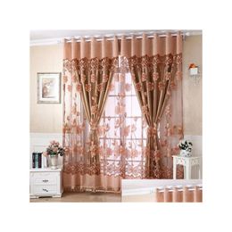 Curtain Simple Modern European-Style High-End Sheer Floral Voile Tle Rod Pocket Fine Window Drape Valance All-Match Drop Delivery Ho Dhn51