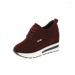 Casual Shoes Lace Up Lady Flock WineRed Women Sneakers Leisure Platform Breathable Height Increasing Zapatos De Mujer