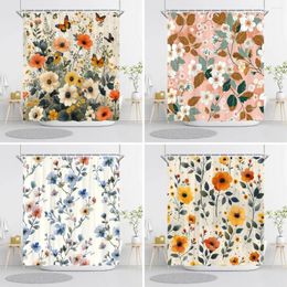 Shower Curtains Pretty Vintage Floral Print Curtain Rustic Botanical Polyester Fabric Bathroom Decor With Hooks