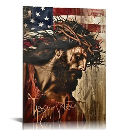 God Under One Nation Poster Wall Art Jesus Poster America Flag Independence Day 4th Of July Gift Home Decor Canvas Wall Art Wall Decoration Ideas Art