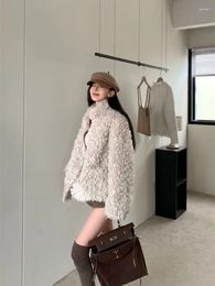 Women's Jackets Girl Lamb Wool Stand Collar Long-sleeved Short Jacket For Winter Loose Woollen Cardigan Top Fashion Female Clothes