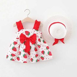 Girl's Dresses Kids Clothes Summer Baby Girl Dress Toddler Suspender Cotton Strawberry Print H240527