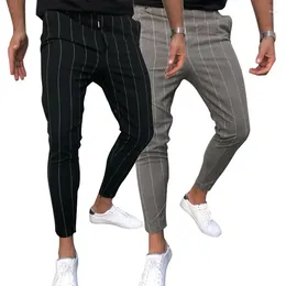 Men's Pants 2024 Spring/Summer Front Button Zipper Drawstring Stripe Casual Personalised Leggings