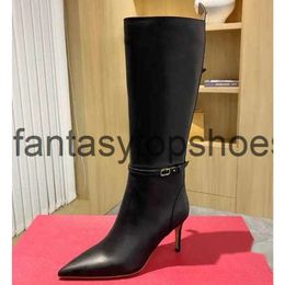 Valentine Tall Vbuckle Valentines VT New Heels Boots Cowskin Side Stiletto Zip Pointed Toe Buckle Boots Luxury Designers Shoe for Women Leather Outsole Factory Foot