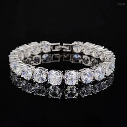 Link Bracelets 2024 Luxury Round CZ Silver Colour On Hand Tennis Bracelet & Bangles For Women Jewellery Wedding Valentine's Day Gift S7217