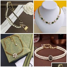 Pendant Necklaces Fashion Heart Diamond Necklace Designer Women Monogram Choker New Party Gift Brand Pearl 18K Gold Plated High Sense Ottf2