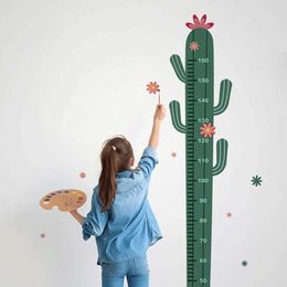 Wall Decor Cactus Height Stickers Self-adhesive Baby Bedroom Wall Sticker Growth Chart Record Measure Decals Kids Room Nursery Decor Murals d240528