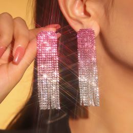 Black Colour Rhinestone Crystal Drop Earrings Long Tassel Earrings for Women Party Earring Wedding Jewellery