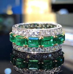 Choucong Brand Wedding Rings Luxury Jewellery 925 Sterling Silver Fill Emerald 5A Cubic Zircon Party Elegant Dinner Women Engagement Circle Ring Gift