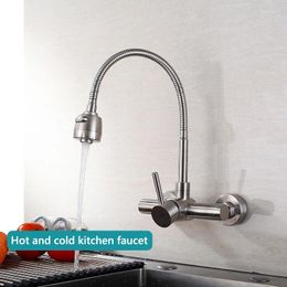 Bathroom Sink Faucets Wall Mounted Kitchen Faucet Stainless Steel 360 Degree Rotation Swivel Tap Pull Down Spray Cold Water Mixer
