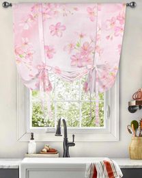 Curtain Watercolour Cherry Blossom Flower Window For Living Room Home Decor Blinds Drapes Kitchen Tie-up Short Curtains
