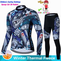 2023 Kids Winter Cycling Jersey Long Sleeve Set Children Mountian Bicycle Clothes Wear Boy Thermal Fleece Bike Cycling Clothings