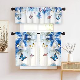 Curtain 3pcs Tulip And Butterfly Print Home Living Room Kitchen Sink Sunshade Suitable For Study Bedroom Short