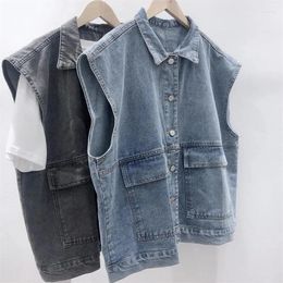 Women's Vests Vintage BF Style Denim Waistcoat Jacket 2024 Spring Short Slim Sleeveless Coat Vest Single Breasted Versatile Casual Tops