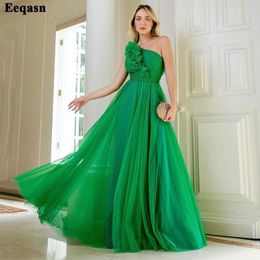 Party Dresses Eeqasn A Line Green One Shoulder Evening Ruffles Tulle Women Prom Gowns Pleats Formal Event Special Occasion Dress 2024