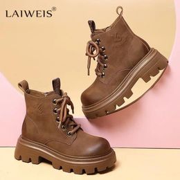 Casual Shoes Work Style Boots Luxury Women Platform Spring Autumn Single Fashion Genuine Leather Short