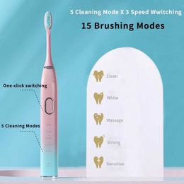 Toothbrush Sonic Electric Toothbrush for Adults Teeth Whitening 5Mode USB Rechargeable Ultrasonic Tooth Brushes Smart Timer with Travel Box Q240528