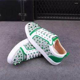 Casual Shoes Men Fashion Rivets Lace Up Flat Platform Shoe Punk Gothic Dress Black White Green Leather Sneakers Personality Footwear