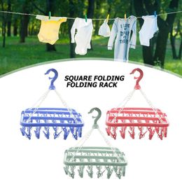 32 Clip Multifunctional Drying Rack Folding Children's Adult Clothing Windproof Socks Underwear Plastic