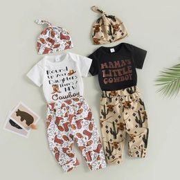 Clothing Sets Toddler Infant Baby Boys Summer Clothes Outfits Letter Print Short Sleeve Romper Cow Head/Boots Pants Hat 3Pcs Suit