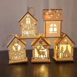 Christmas log cabin Hangs Wood Craft Kit Puzzle Toy Xmas Wooden House with candle light bar Home Decorations Children039s holid2174392