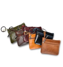 Leather mini multifunctional coin purse small card bag retro zipper key coin short custom whole9656685