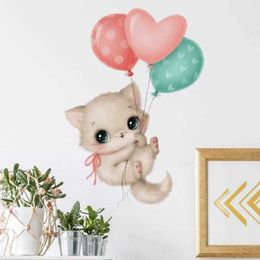 Wall Decor Lovely Cat Love Balloon Wall Stickers for Kids Room Children Bedroom Cute Animals Wall Decals Nursery Baby Room Wall Decor Mural d240528