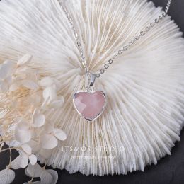 ITSMOS Natural Heart Rose Quartz Pendant Necklace 925 Silver Pink Love Facet Gemstone Necklace for Women Romantic Jewelry