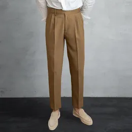 Men's Suits Mid-high Waist Trousers Formal Business Style Suit Pants Wide Leg Deep Pockets Button-zipper Closure Office