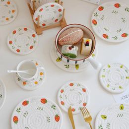 Table Mats Home Handmade Straw Woven Mat Fruit Pattern Heat-Resistant Casserole Plate Cup Coasters Cute Place Pad Accessories