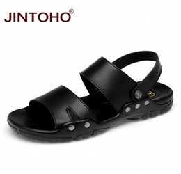 JINTOHO Large Size 3852 Men Sandals Fashion Black Genuine Leather Men Shoes Mens Leather Sandals Beach Slippers4329979