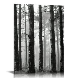 Black and White Fall Sunrise Forest Canvas Wall Art Decor Yellow Tree Autumn Nature Picture Contemporary Artwork for Modern Living Room Bedroom Office Decoration