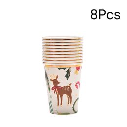 Christmas Candy Reindeer Hot Stamped Paper Cups & Plates Santa Tissue Merry Christmas Party Christmas Eve New Year's Party Decor