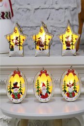 Christmas Wooden LED Pendants Creative Wood Craft Ornaments Kid Gift DIY Xmas Tree Ornament Christmas Party Decoration BH2449 CY1516019
