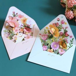 1Set Romantic Flower Birthday Christmas Card 3D Pop-up Greeting Cards Set Postcard Party Wedding Decorations Creative Girl Gifts