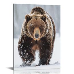 Wildlife snow grizzly bear poster Canvas wall art painting print modern aesthetic home bedroom decoration