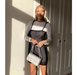 Fashion Summer Short Sleeve Two Pieces Set Mini Dress Women White Long Tshirt With Black Hollow Out Knitted Straps Dresses2520232