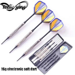 Darts Professional darts 3Pcs/box 16g electronic darts Aluminium shaft soft tip dart toy blue striped flying professional darts S2452855