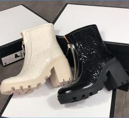 Women Leather Martin Boots Black White Ankle Boot Fashion Chunky Rubber 100 Real Leather Fold Shoes Winter Booties With Zipper Si2623249