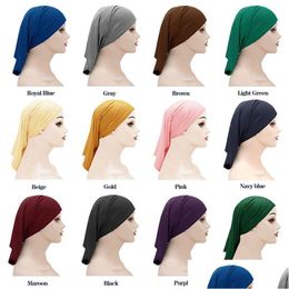 Beanie/Skull Caps Solid Colour Women Girl Headscarf Bandana Beanie Turban Head Wrap Band Hat Lady Bonnet Fashion Accessories Drop Deliv Dhwgf
