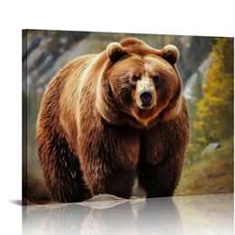 Brown Bear face Close up Art Print on Canvas,Wall Decor Poster