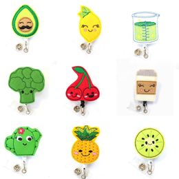 20 Pcs Lot Wholesale Key Rings Felt Handmad Lovely Fruits Funny Green Vegetables Retractable ID Badge Holder Reel 2463