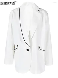 Women's Suits Eshin White Color-block Big Size Blazer Women Lapel Long Sleeve Loose Fit Jacket Fashion Tide Spring Autumn 2024 XF1815