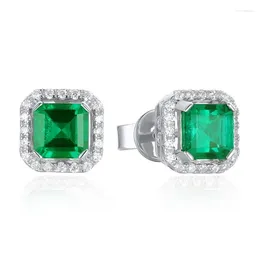 Stud Earrings ELSIEUNEE Vintage 925 Sterling Silver 0.8CT Emerald High Carbon Diamonds Gemstone For Women Fine Jewelry Wholesale