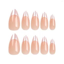 False Nails Woman Glossy French Nail Silver Edge Almond Artificial Manicure Art For Extension Suit Matching