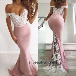 Off Shoulder Bridesmaid Dresses Backless Sweep Train Appliques Illusion Bodice Garden Country Arabric Wedding Guest Dress Maid Of Honor 243u