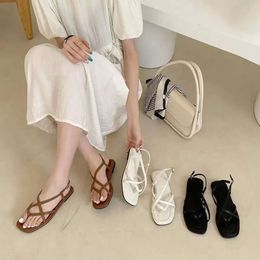 Strap Girls for Summer Cross Sandals Soft Soled Narrow Band Solid Clip Toe Fashion Flats Ladies F e06