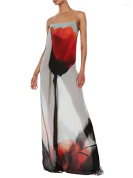Casual Dresses Womens Floral Summer Bohemian Spaghetti Strap Flowy Long For Cocktail Beach Club Streetwear