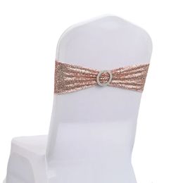 20Pcs Chair Sashes Sequin Stretchy Decorative Bows OneSided Sequins Decor for Wedding Party Home Cover Sash Decorations 240513